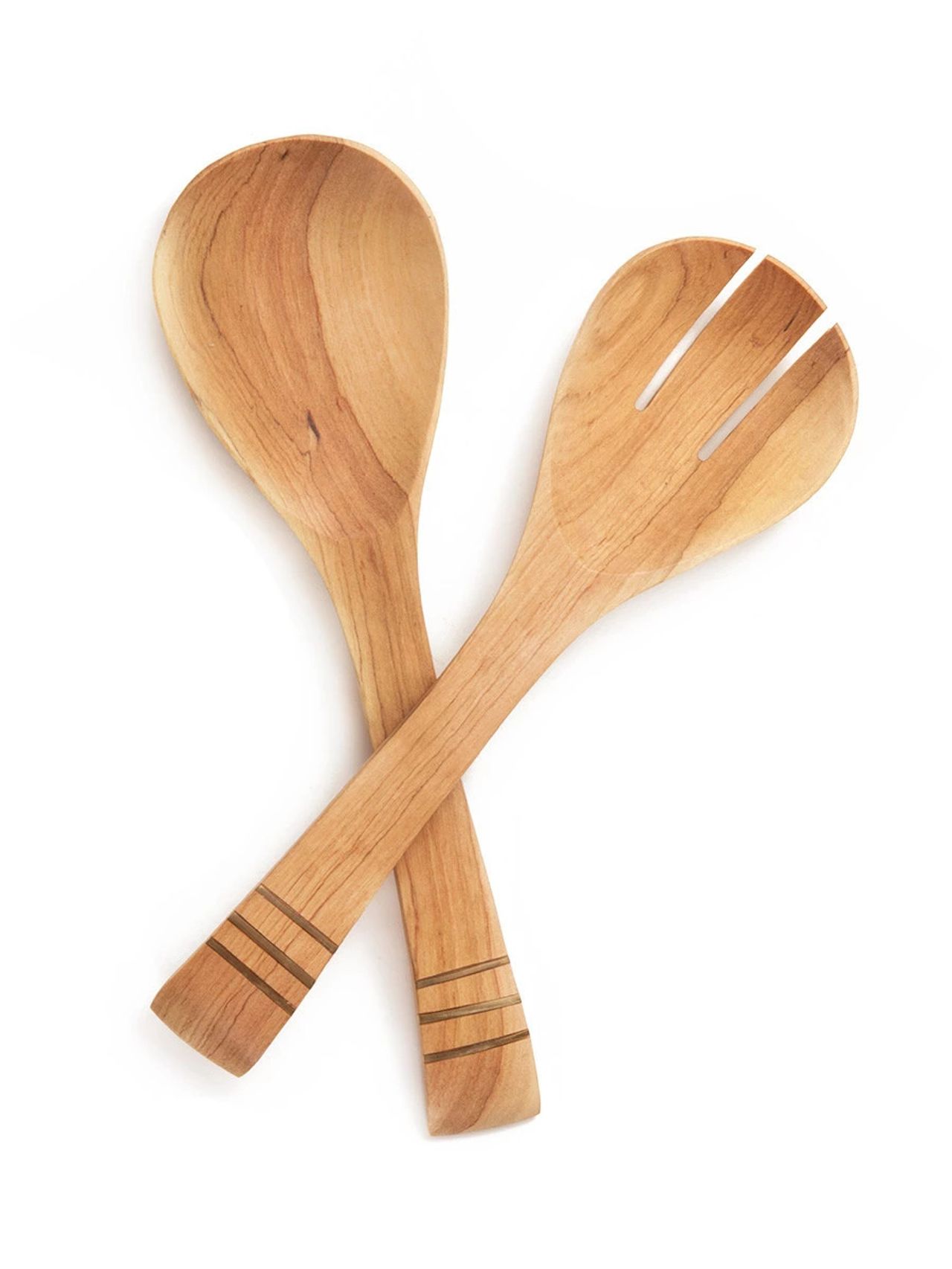 Jimani Olive Wood Brass Serving Spoons
